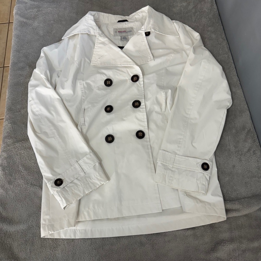 Weather Tamer Peacoat Women Large White Double Breasted Lightweight 51921S